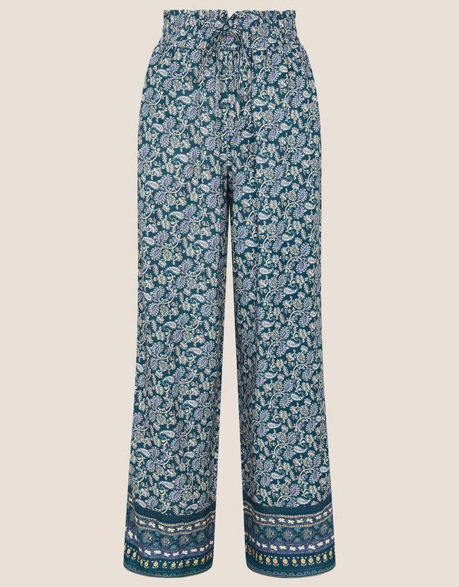 Rita Printed Wide Leg Trousers, Teal (TEAL), large