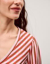 Shayla V-Neck Stripe Jersey Top, Ivory (IVORY), large