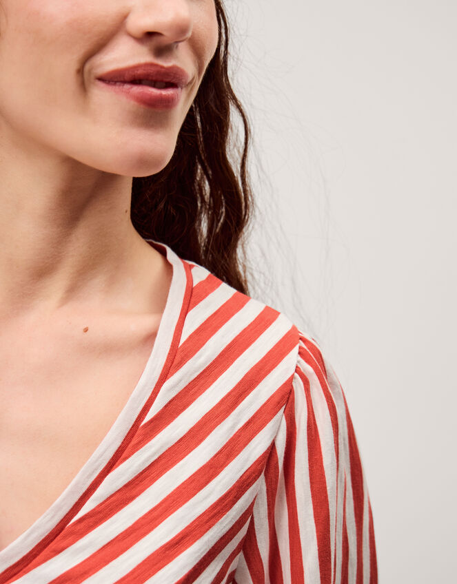 Shayla V-Neck Stripe Jersey Top, Ivory (IVORY), large