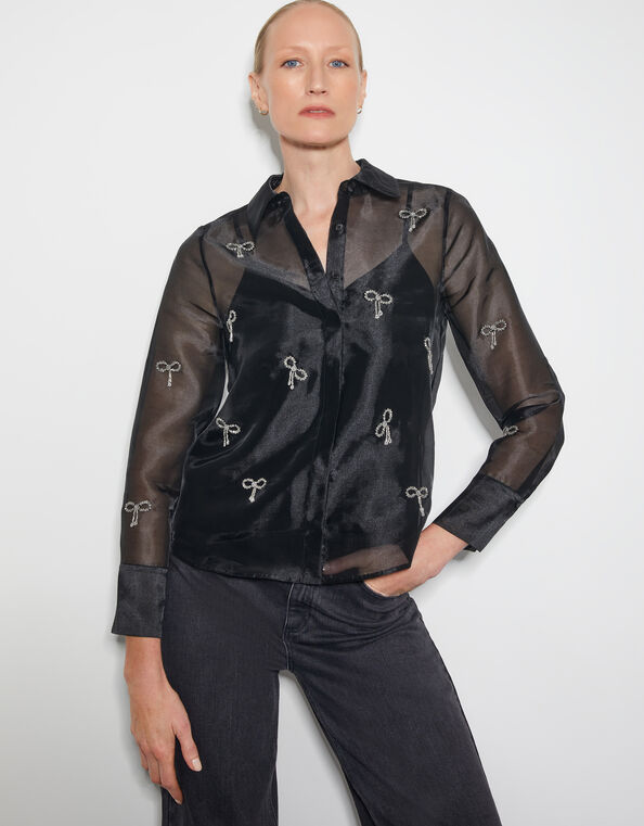 Betty Bow Organza Blouse, Black (BLACK), large