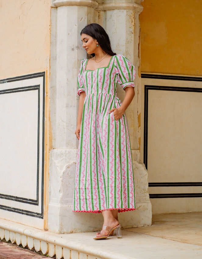 India & Mills Katie Stripe Midi Dress, White (WHITE), large
