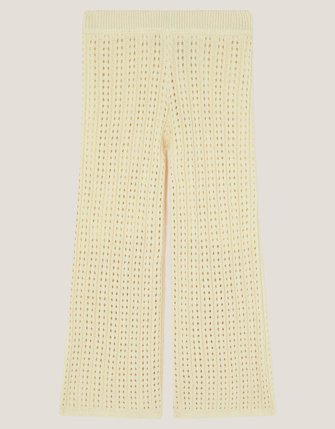 Embroidered Crochet Knit Trousers, Ivory (IVORY), large