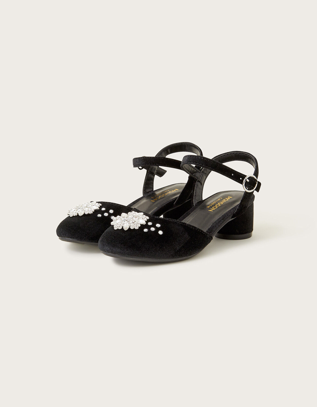 Diamante Flower Two Part Heels Black