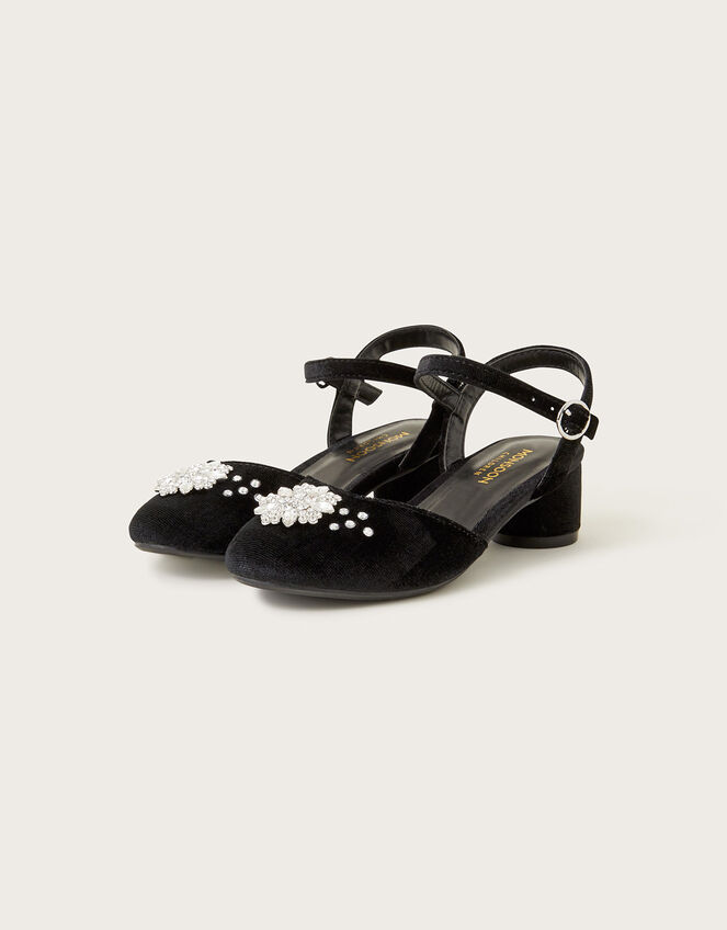 Diamante Flower Two-Part Heels, Black (BLACK), large