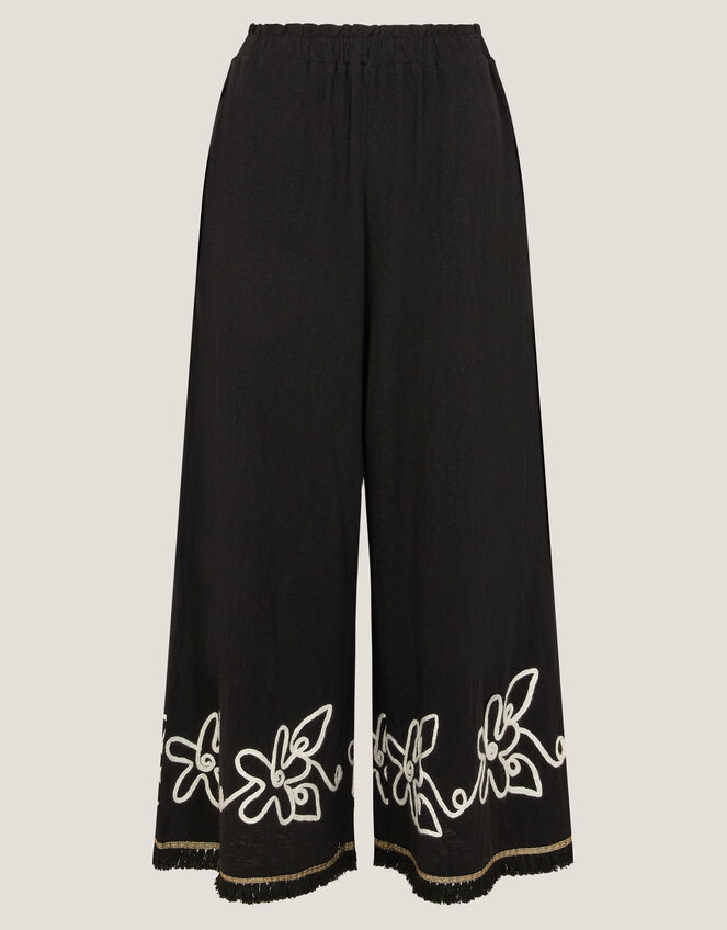 Sara Embroidered Wide Leg Trousers, Black (BLACK), large