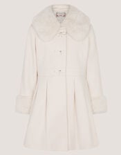 Isabella Faux Fur Collar Coat, Ivory (IVORY), large