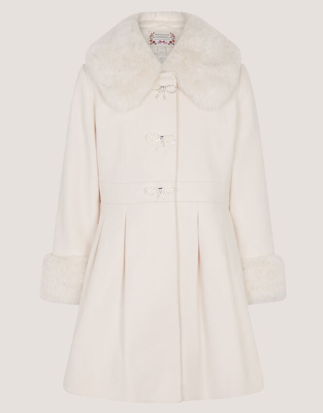 Isabella Faux Fur Collar Coat, Ivory (IVORY), large