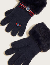 Tamara Ring Faux Fur Trim Gloves, Blue (NAVY), large