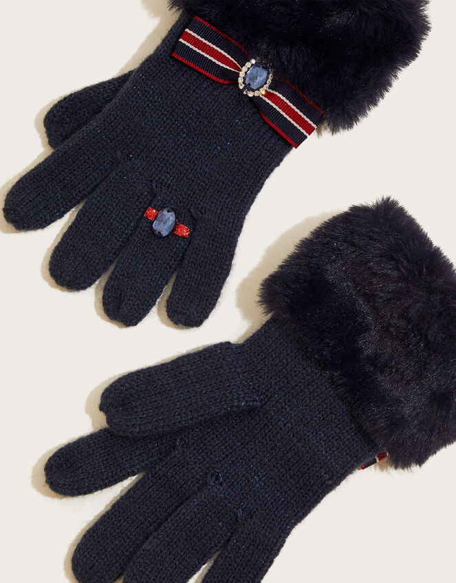 Tamara Ring Faux Fur Trim Gloves, Blue (NAVY), large