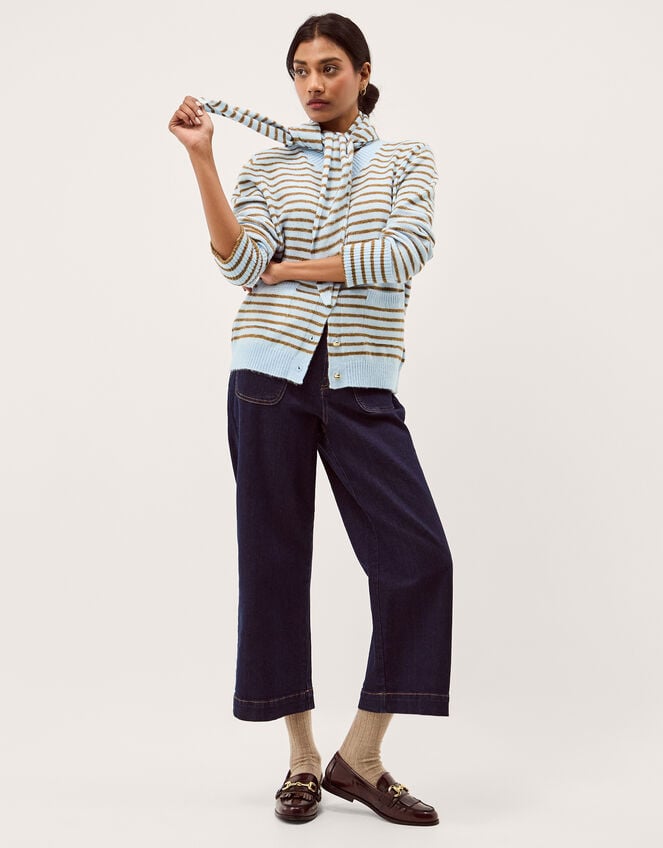 Stripe Cardigan & Triangle Scarf , Blue (BLUE), large
