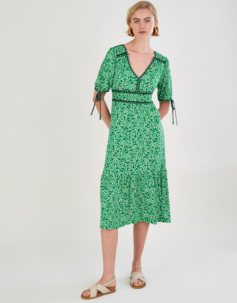 Ditsy Print Midi Dress with LENZING™ ECOVERO™ Green, Green (GREEN), large