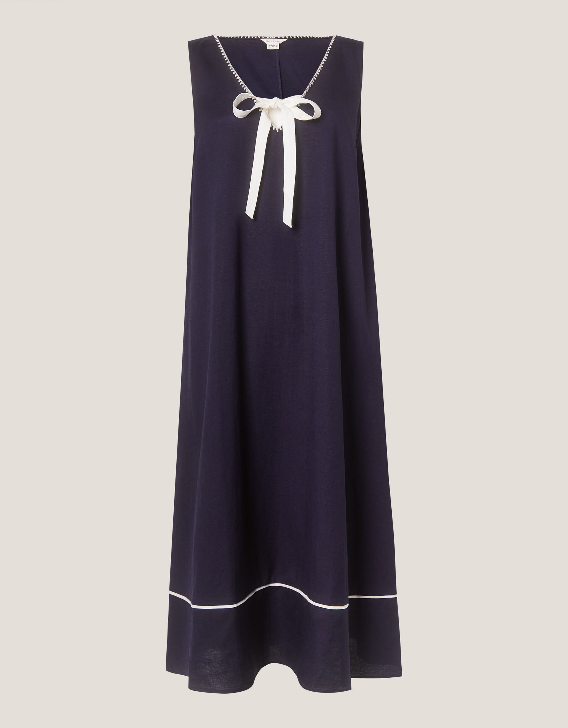 Gigi Bow Linen Blend Midi Dress, Blue (NAVY), large