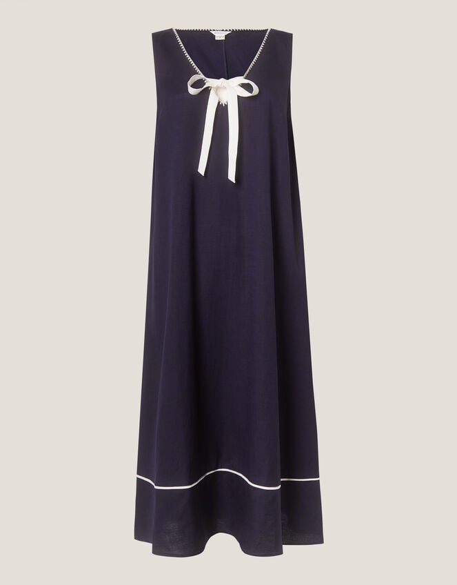 Gigi Bow Linen Blend Midi Dress, Blue (NAVY), large