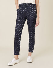 Dolly Printed Trousers in Pure Linen, Blue (NAVY), large