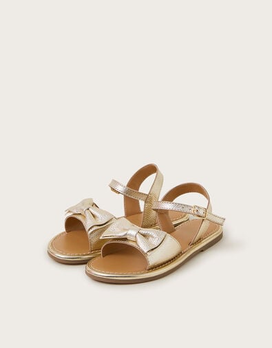 Leather Bow Sandals, Gold (GOLD), large