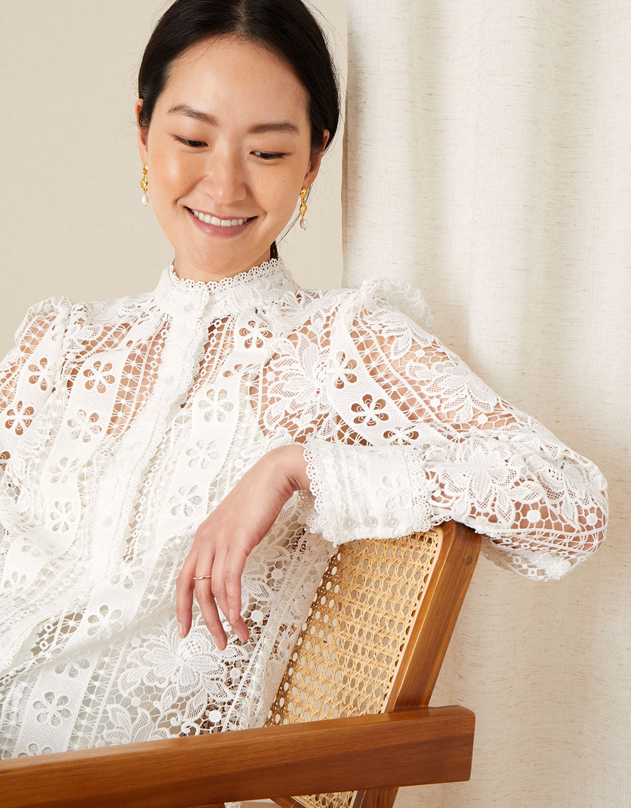 Tracey High Neck Lace Blouse Ivory