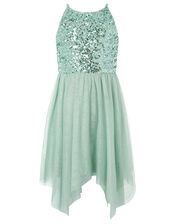 Truth Sequin Sparkle Hanky Hem Dress, Green (GREEN), large
