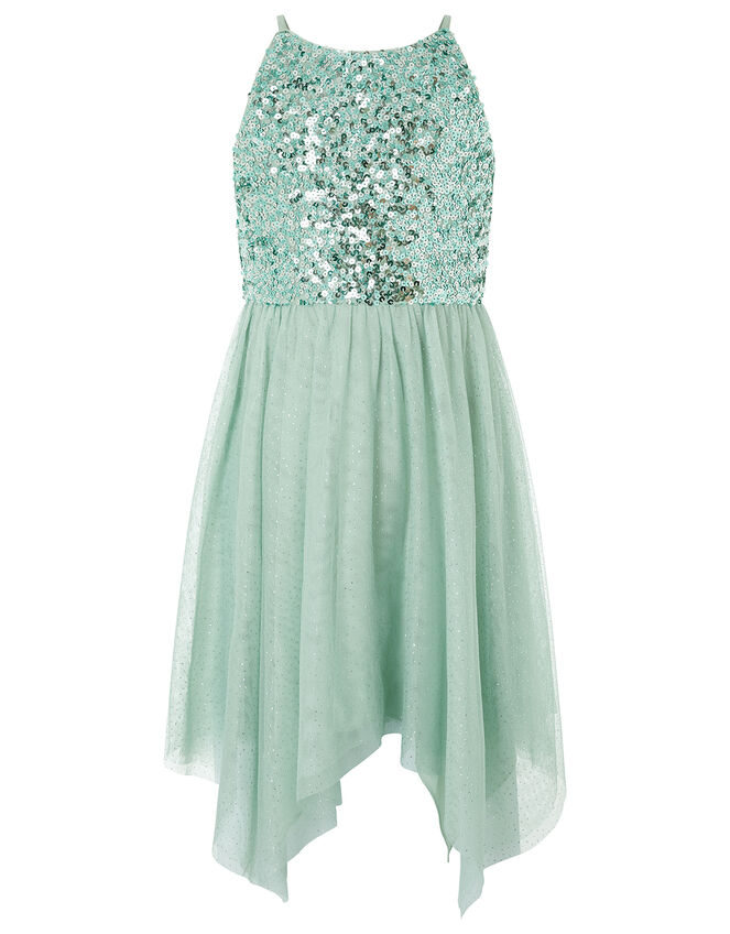 Truth Sequin Sparkle Hanky Hem Dress, Green (GREEN), large