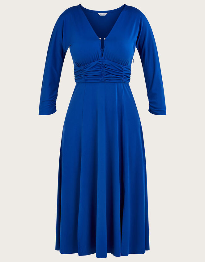 Ring Detail Ruched Jersey Midi Dress, Blue (BLUE), large