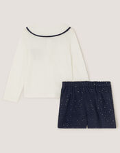 Bow Long Sleeve Top & Skort Set, Blue (NAVY), large