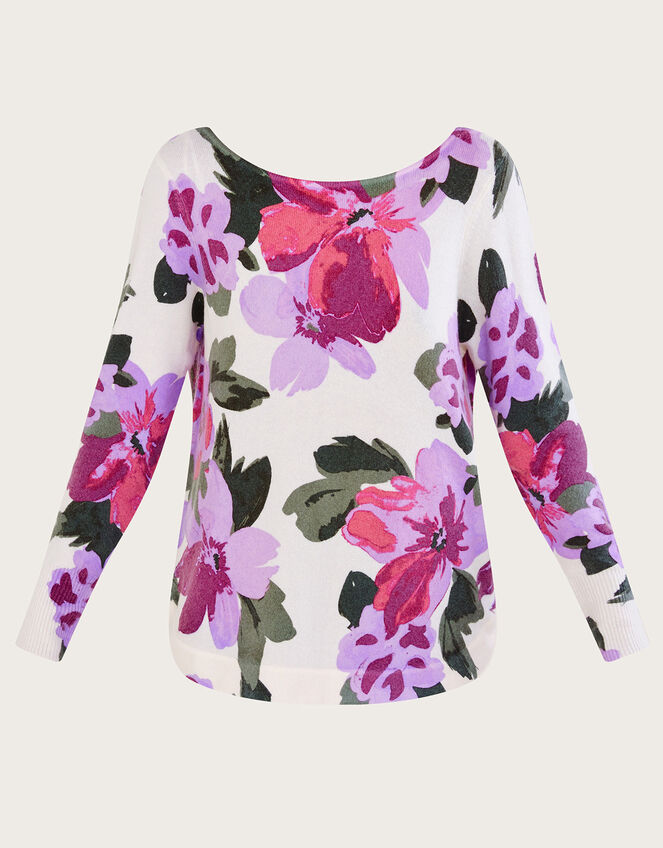 Floral Print V Back Jumper, Ivory (IVORY), large