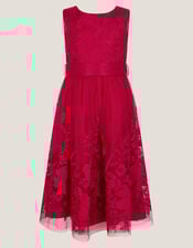 Alicia Lace Embroidered Party Dress, Red (RED), large