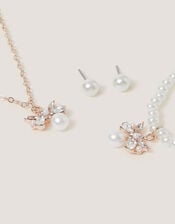 Floral Pearl Bow Jewellery Set , , large