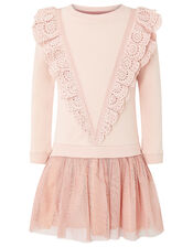 Frill Sweat 2-in-1 Dress, Pink (PINK), large