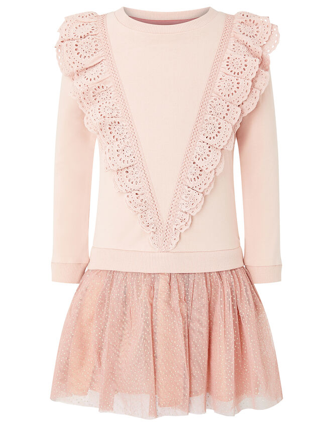 Frill Sweat 2-in-1 Dress, Pink (PINK), large