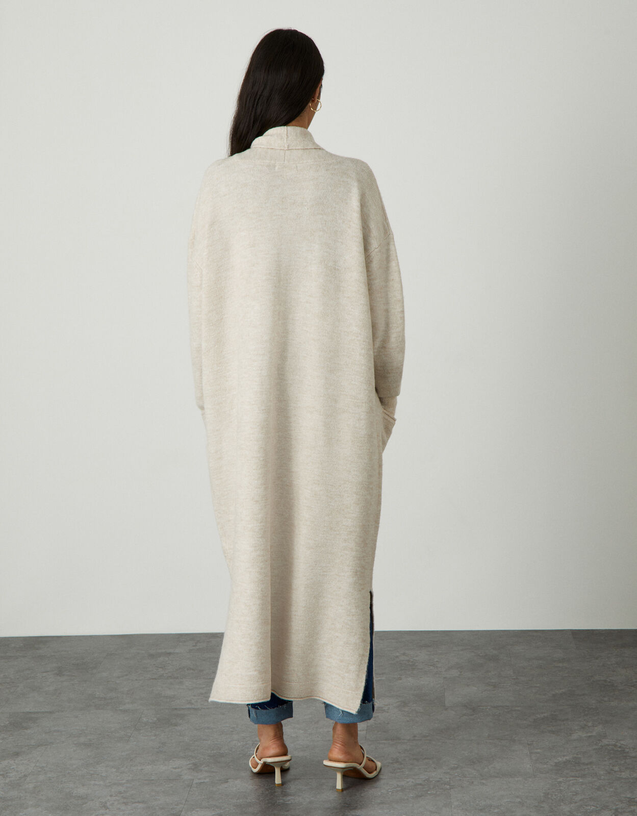 Longline Cardigan with Recycled Polyester Ivory