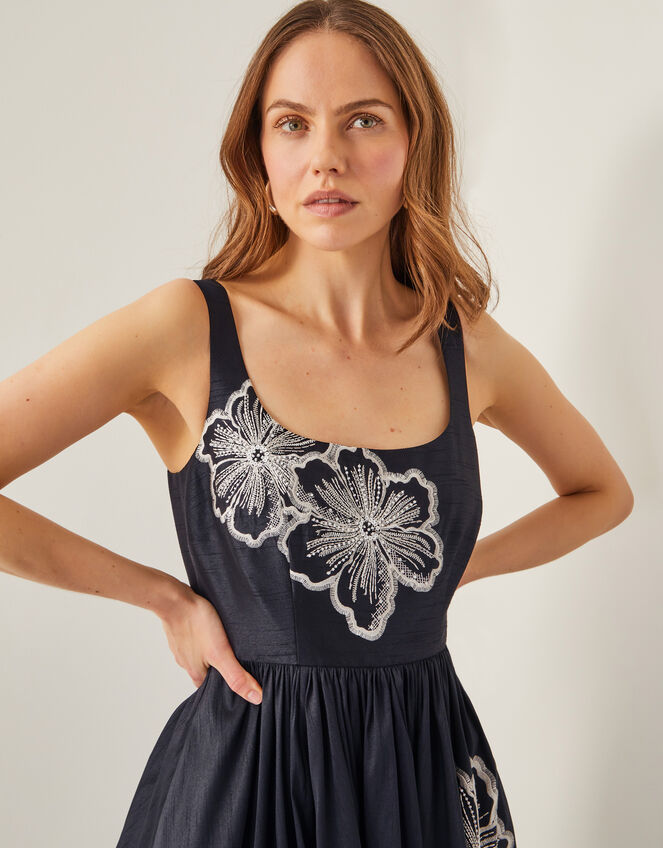 Sophie Embroidered Fit & Flare Midi Dress, Black (BLACK), large