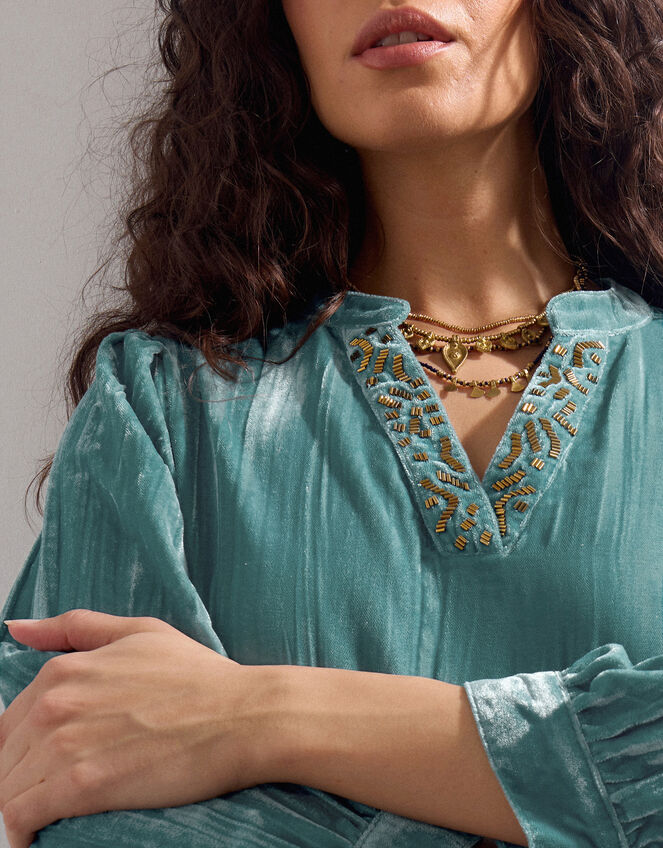 East Lorna Crinkle Velvet Top, Teal (TEAL), large