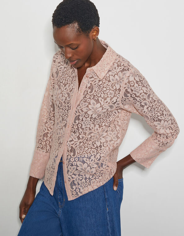 Lia Floral Lace Shirt, Pink (PINK), large