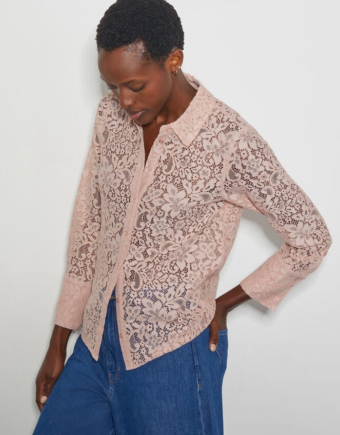 Lia Floral Lace Shirt, Pink (PINK), large