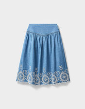 East Coralie Denim Broderie Skirt, Blue (BLUE), large