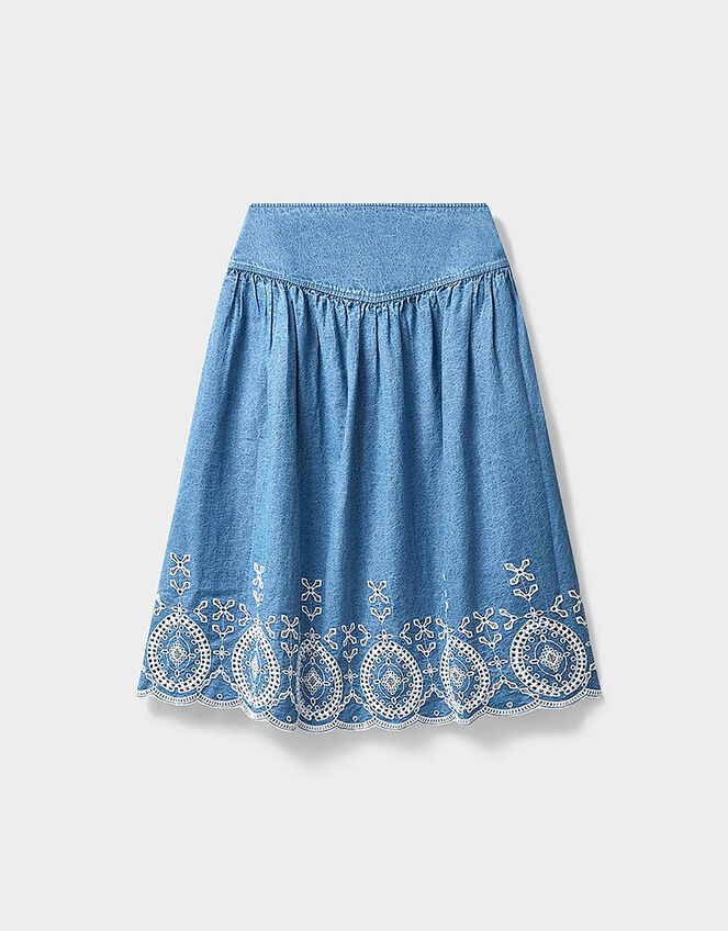 East Coralie Denim Broderie Skirt, Blue (BLUE), large