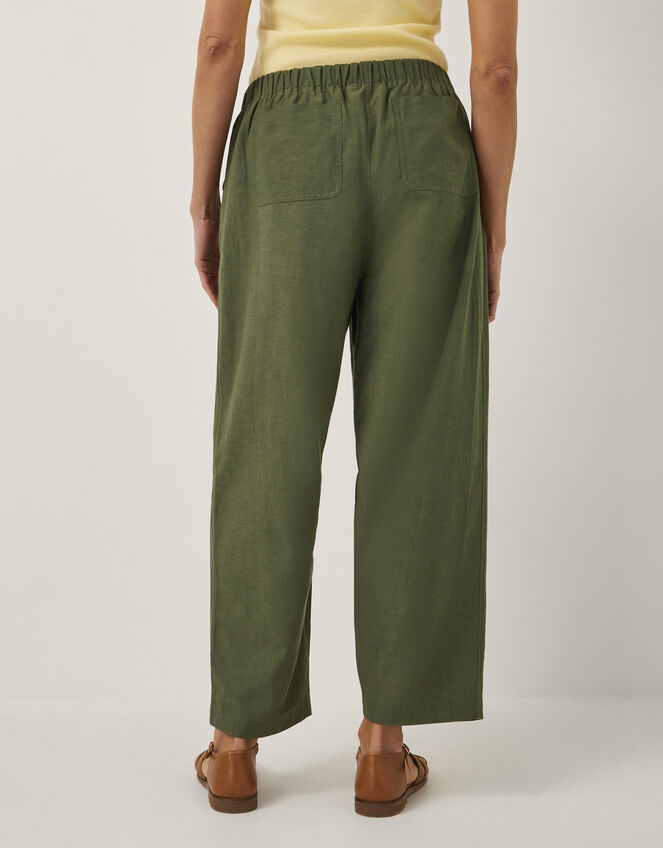 Joanie Linen Blend Wide Leg Trousers, Green (KHAKI), large