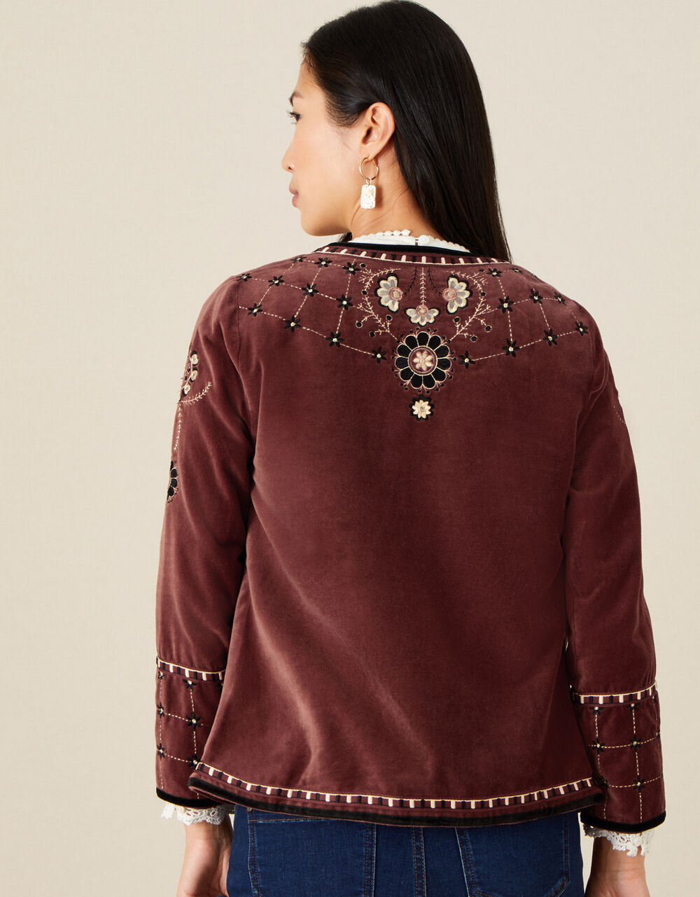 Embroidered Velvet Jacket Brown Casualwear Monsoon UK.