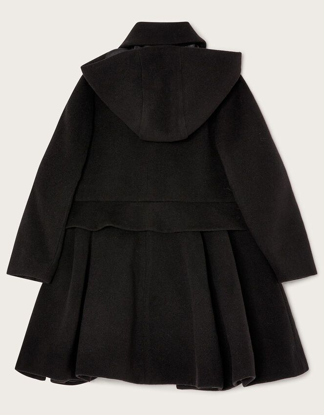 Pocket Detail Pleated Hooded Coat Black