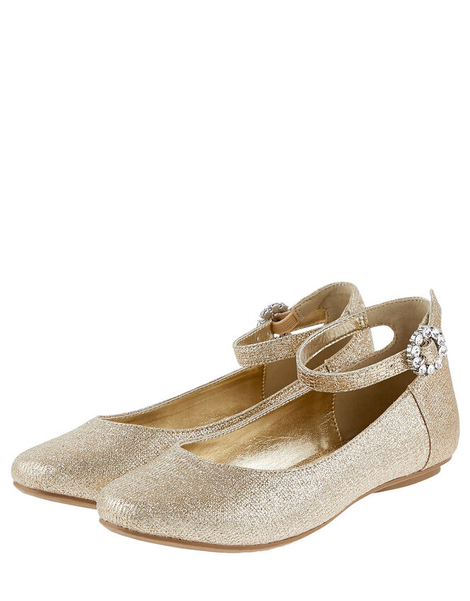 Embellished Buckle Metallic Ballerina Flats Gold | Girls' Flat Shoes ...