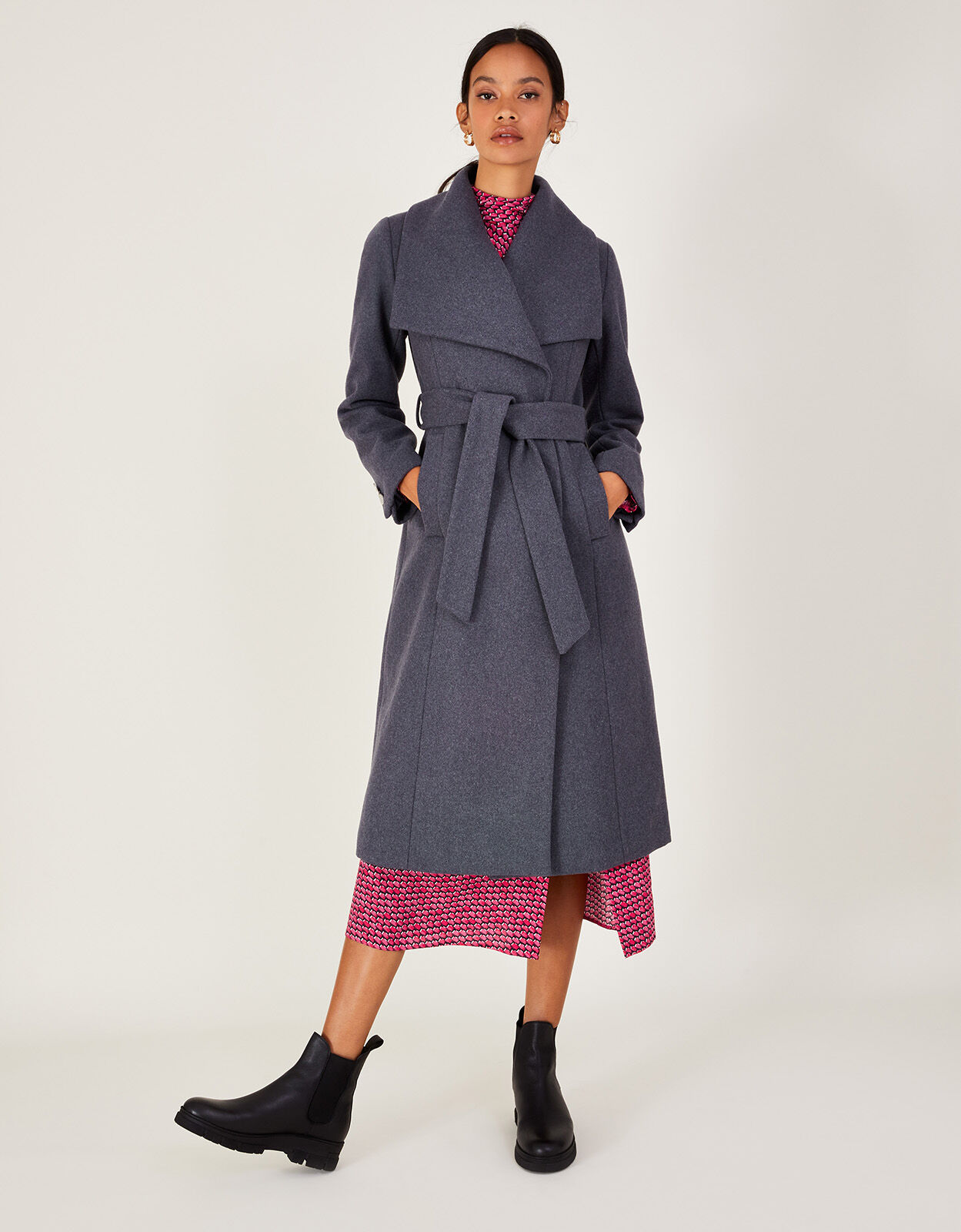 Kristen Smart Belted Robe Coat with Recycled Polyester Grey