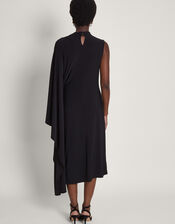 Drew Drape Midi Dress, Black (BLACK), large