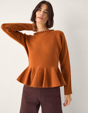 Peony Peplum Jumper, Orange (AMBER), large