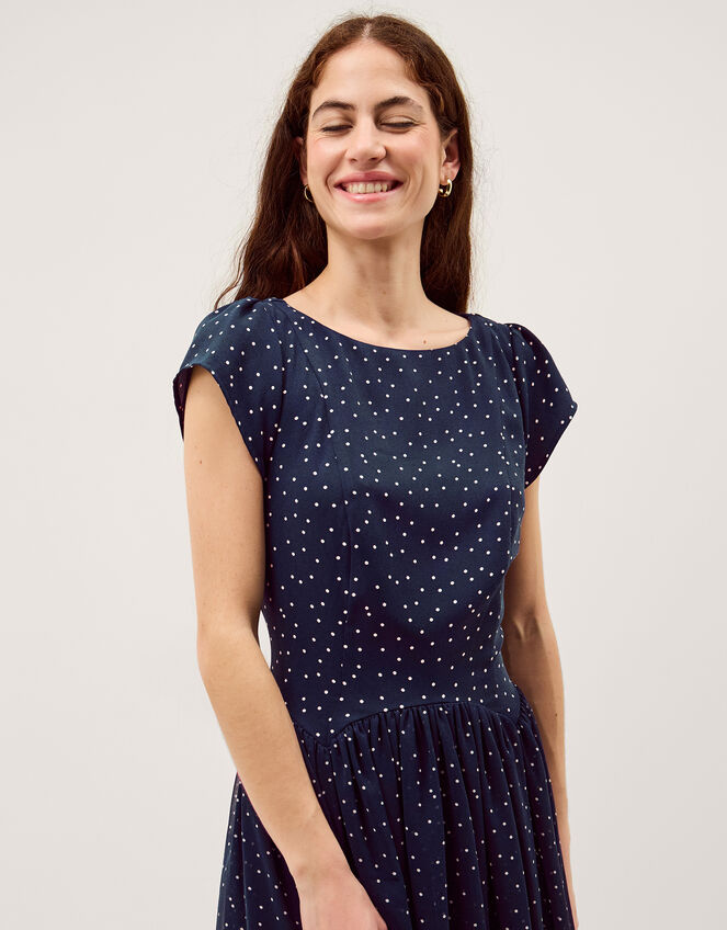 Caitie Polka Dot Midi Dress, Blue (NAVY), large
