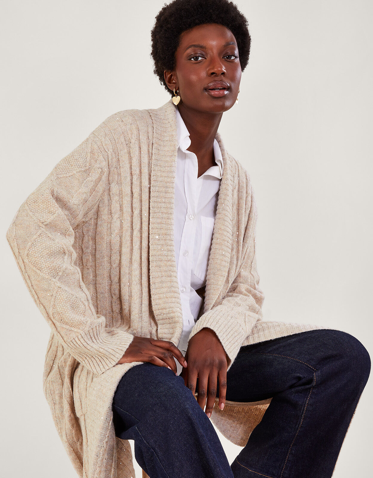 Saskia Sequin Cardigan Ivory