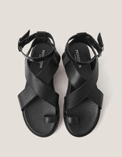 Ivy Toe Strap Crossover Leather Sandals, Black (BLACK), large