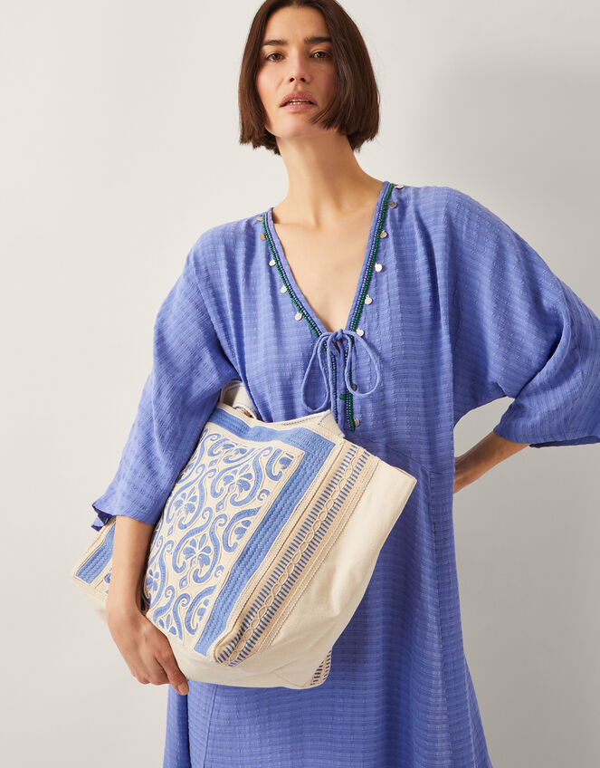 Valli Embroidered Canvas Beach Bag, , large