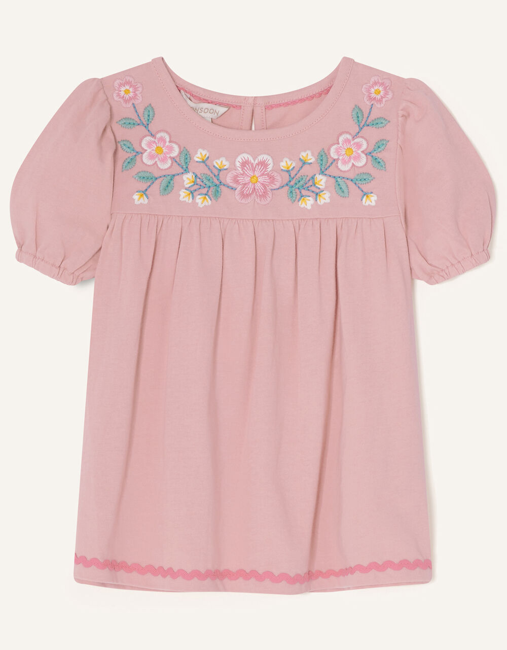 Children Girls 3-12yrs | Flower Embellished Short Sleeve T-Shirt Pink - TO19259