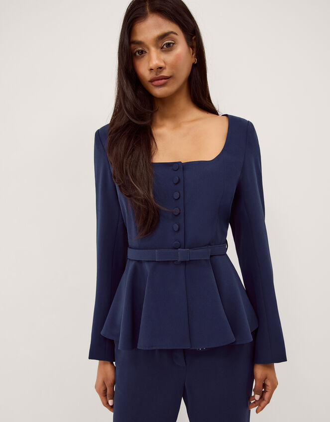 Erin Belted Peplum Jacket Blue