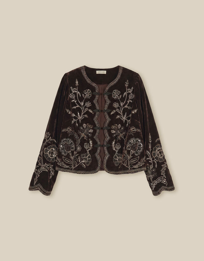 Julia Embellished Velvet Jacket, Brown (CHOCOLATE), large
